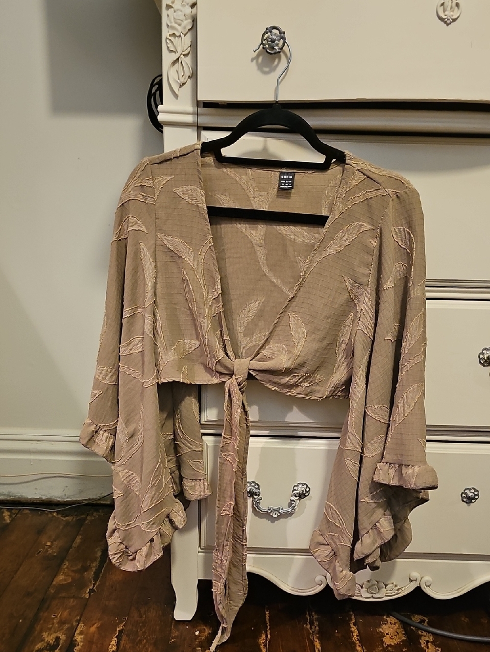 SHEIN Beige Tie-Front Kimono Top